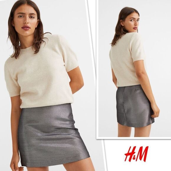 H&M Silver Metallic A-Line Skirt, Size 12 - Picture 1 of 14